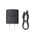 Baseus Palm Fast Charger C+U 20W-US With USB-C to USB-C Cable-black Dual output ports (1x USB-A and 1x USB-C) Fast charging support (up to 20W output, compatible with PD 3.0 and QC 3.0) Includes a 60W Type-C to Type-C cable Wide input voltage range (AC 100–240V) Compact design (31×31×36.25mm, approximately 39g) Multiple safety protections (over-voltage, over-current, and short-circuit protection) Ideal for charging smartphones, tablets, and other USB-powered devices Dual output ports (1x USB-A and 1x USB-C) Fast charging support (up to 20W output, compatible with PD 3.0 and QC 3.0) Includes a 60W Type-C to Type-C cable Wide input voltage range (AC 100–240V) Compact design (31×31×36.25mm, approximately 39g) Multiple safety protections (over-voltage, over-current, and short-circuit protection) Ideal for charging smartphones, tablets, and other USB-powered devices
