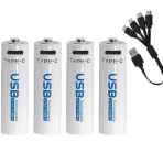 AiVR USB-C Rechargeable Batteries 4pc AA 2550 mWh