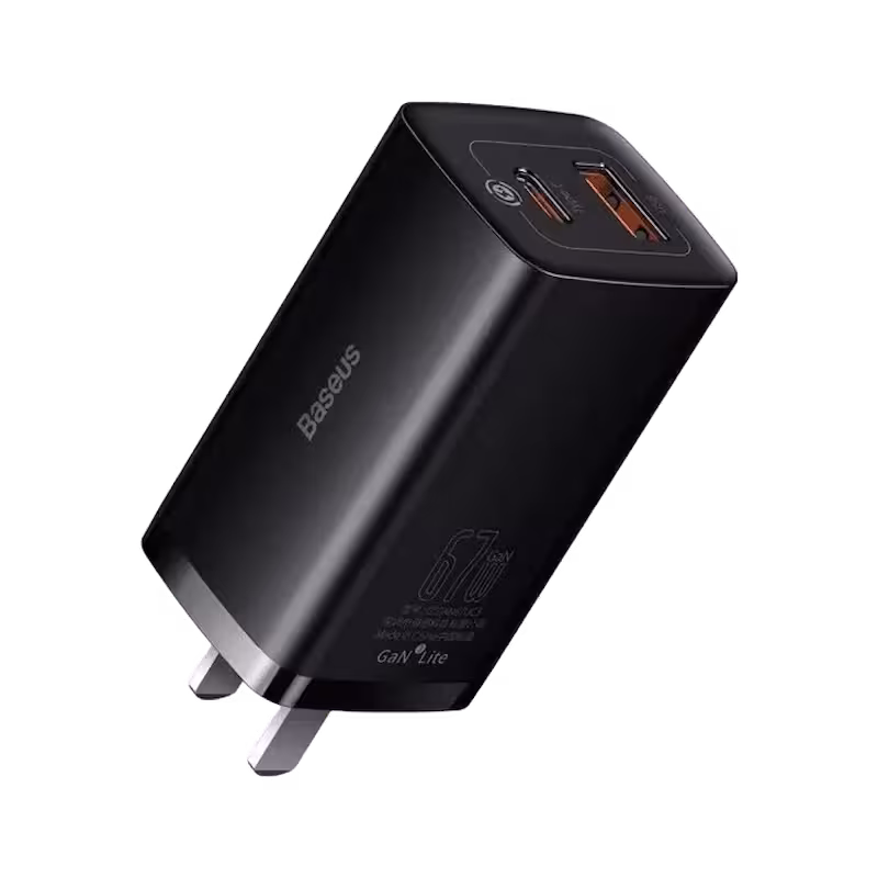 Baseus 67N3 Lite Fast Charger Type-C Usb-A Dual Output.black,67W High Power Fast Charging