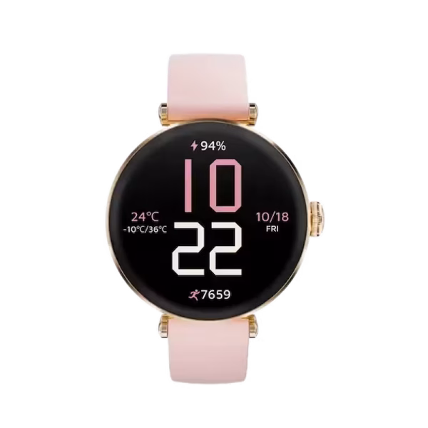Kieslect Pura Reno BT Calling Smart watch-pink (3)1.19″ Crystal-Clear AMOLED Display. ● Elegant and Streamlined Frame Design. ● Dual Strap. ● BT5.2 Calling. ● IP68 Waterproof. ● 100*+Sport Modes.