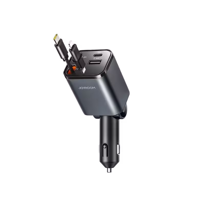Joyroom JR-CCL05 65W 4-in-1 Retractable Cable Car Charger black Joyroom JR-CCL05 65W 4-in-1 Retractable Cable Car Charger