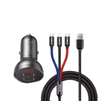 Baseus Digital Display Dual USB Car Charger with 3 in 1 Cable