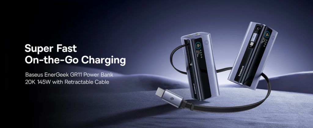 Baseus EnerGeek GR11 20000mAh 145W Power Bank With 100W Built-in Cable & Digital Display