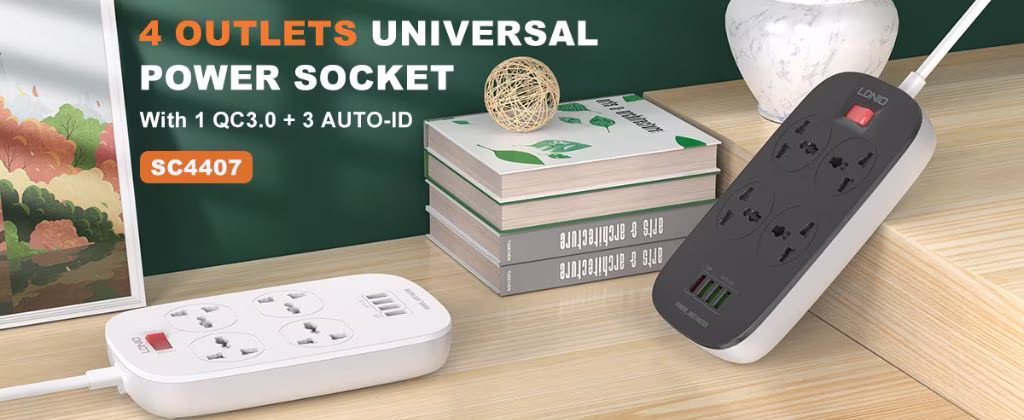 LDNIO SC4407 Power Socket 4 USB Charger with Power Extension Cord