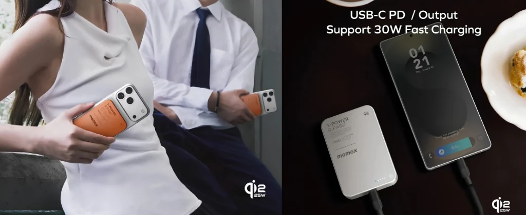 Momax 1-Power Q.Pass² 10000mAh Qi2 25W Magnetic Wireless Powerbank