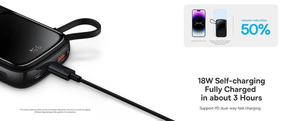 Baseus Qpow Pro 10000mAh Fast 20W Charging Power Bank with Lightning Cable